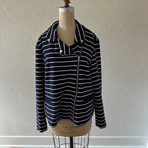 ROZ & ALI Womens Rayon Striped Moto Knit Zip Jacket Plus Size 1X Career Stretch